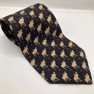 Vintage Snowdrop Black Silk Moose & Holly Wide Novelty Print Tie Holiday Hunting